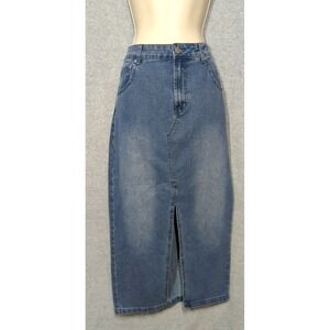 Maxi Denim Skirt Size 6 Pockets Front Slit Belt Loops Classic Boho Appeal Rodeo